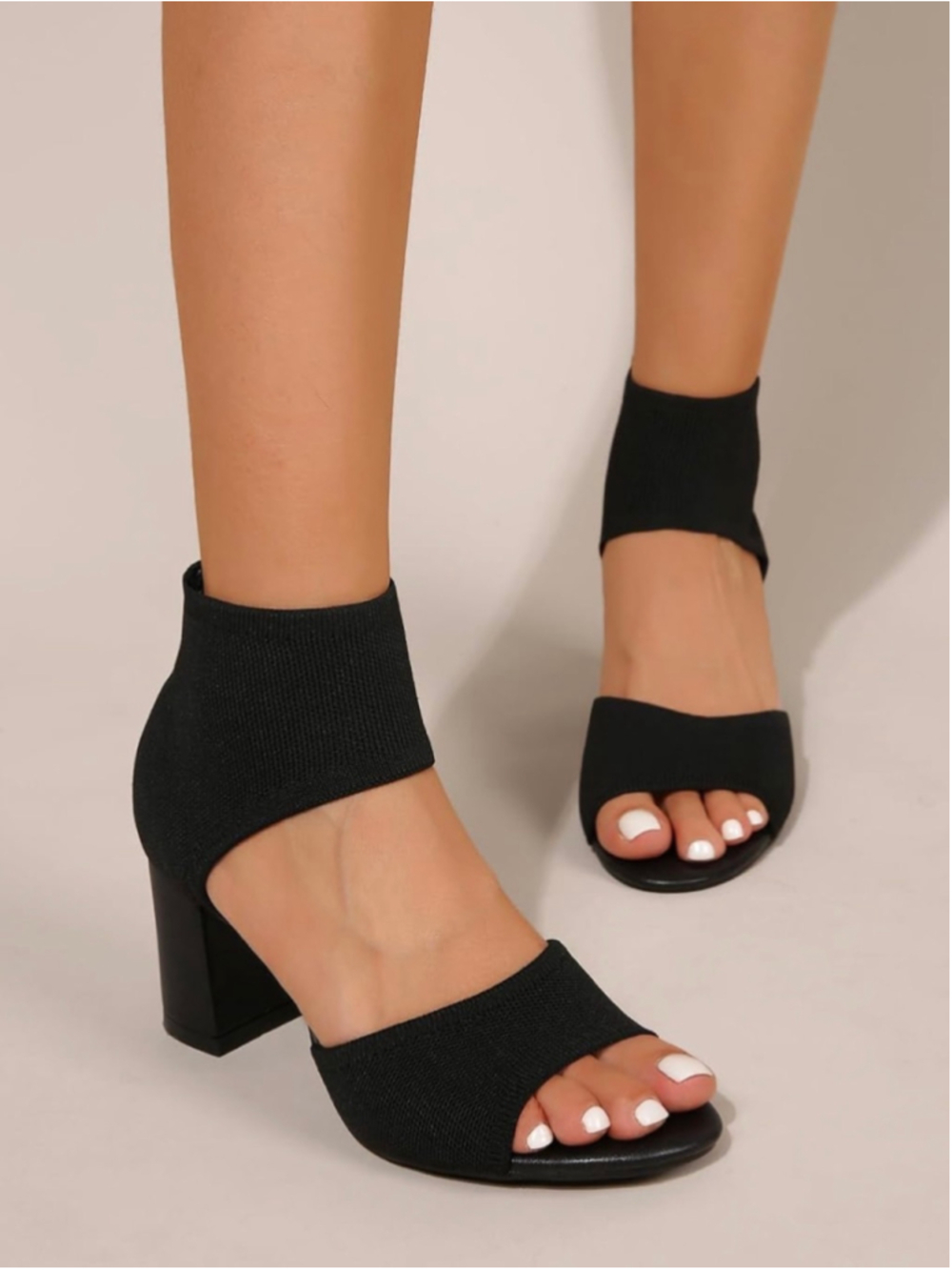 Women's Newbella Black Knit Block Heel Sandals